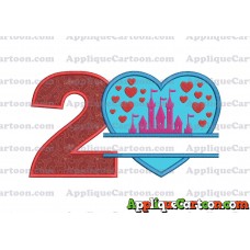 Split Heart Castle Applique Design Birthday Number 2