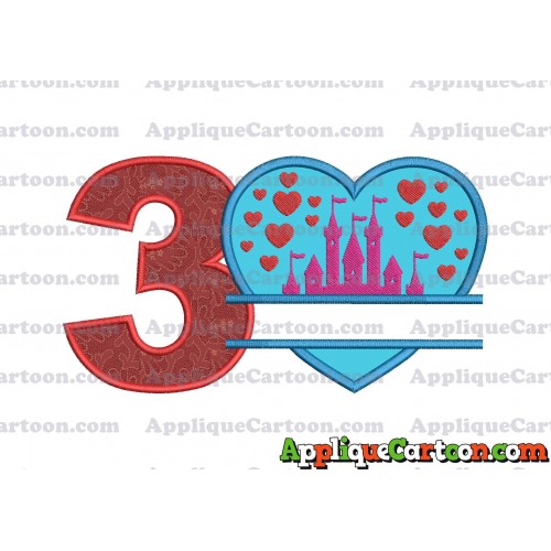 Split Heart Castle Applique Design Birthday Number 3
