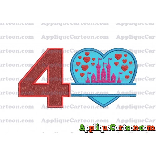 Split Heart Castle Applique Design Birthday Number 4