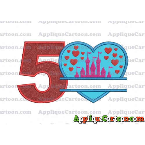 Split Heart Castle Applique Design Birthday Number 5