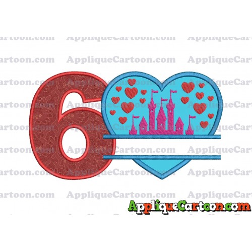 Split Heart Castle Applique Design Birthday Number 6