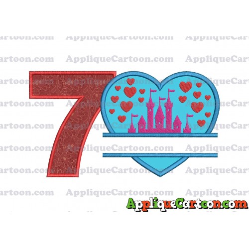 Split Heart Castle Applique Design Birthday Number 7