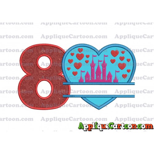 Split Heart Castle Applique Design Birthday Number 8
