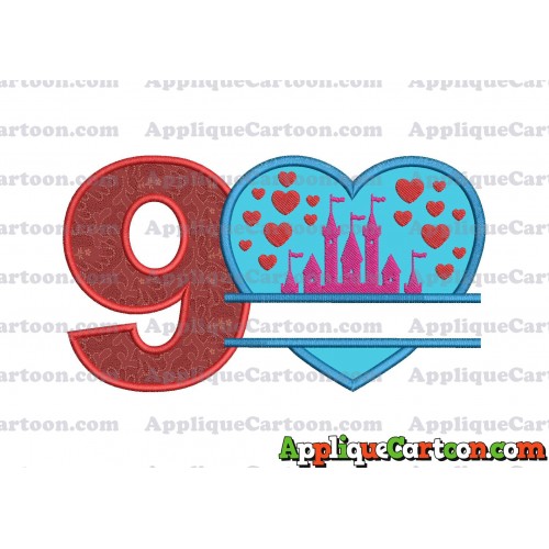Split Heart Castle Applique Design Birthday Number 9