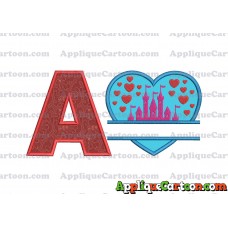 Split Heart Castle Applique Design With Alphabet A
