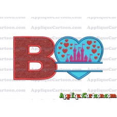 Split Heart Castle Applique Design With Alphabet B