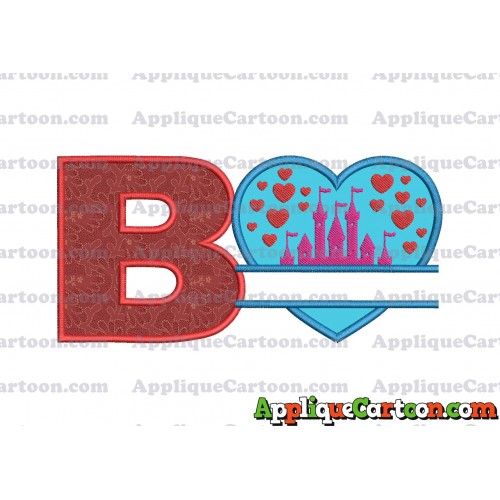 Split Heart Castle Applique Design With Alphabet B