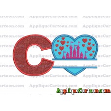 Split Heart Castle Applique Design With Alphabet C