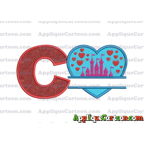 Split Heart Castle Applique Design With Alphabet C