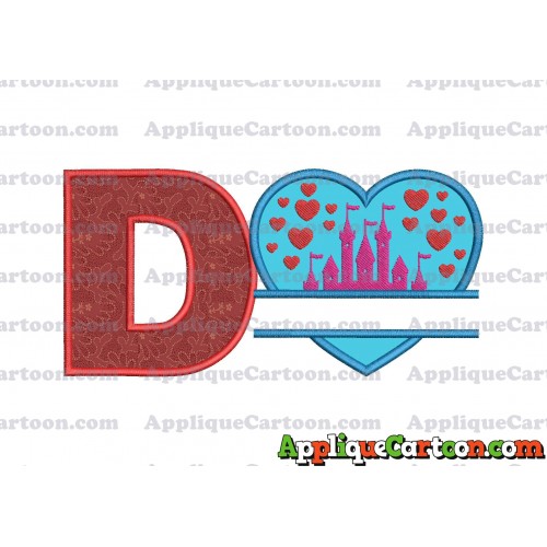 Split Heart Castle Applique Design With Alphabet D