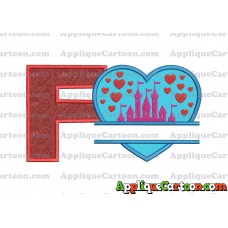 Split Heart Castle Applique Design With Alphabet F
