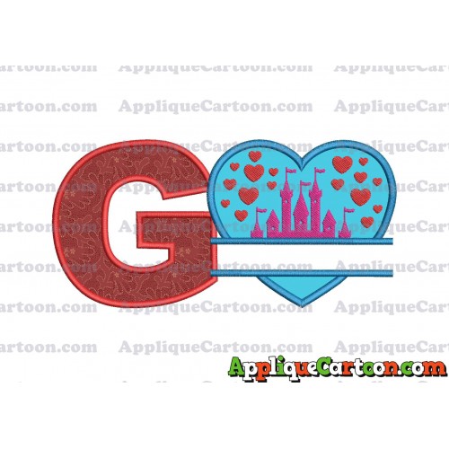 Split Heart Castle Applique Design With Alphabet G