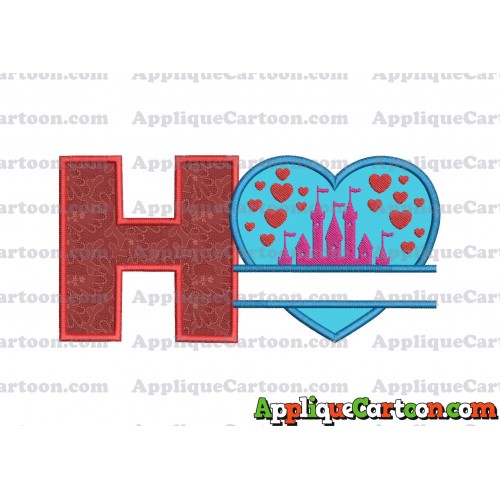 Split Heart Castle Applique Design With Alphabet H