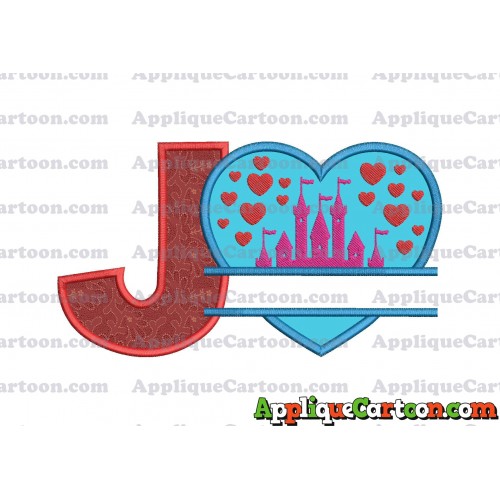 Split Heart Castle Applique Design With Alphabet J