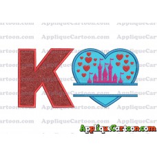 Split Heart Castle Applique Design With Alphabet K