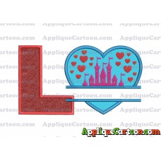 Split Heart Castle Applique Design With Alphabet L