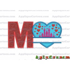 Split Heart Castle Applique Design With Alphabet M