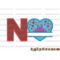 Split Heart Castle Applique Design With Alphabet N