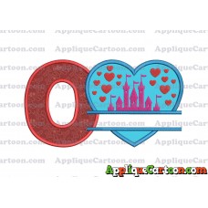 Split Heart Castle Applique Design With Alphabet O