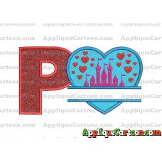 Split Heart Castle Applique Design With Alphabet P
