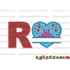 Split Heart Castle Applique Design With Alphabet R
