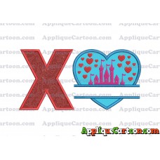 Split Heart Castle Applique Design With Alphabet X