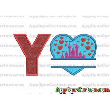 Split Heart Castle Applique Design With Alphabet Y