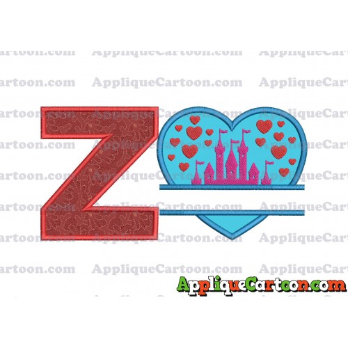 Split Heart Castle Applique Design With Alphabet Z