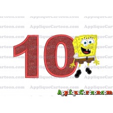 Sponge Bob Applique Embroidery Design Birthday Number 10
