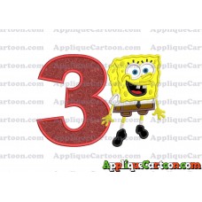 Sponge Bob Applique Embroidery Design Birthday Number 3
