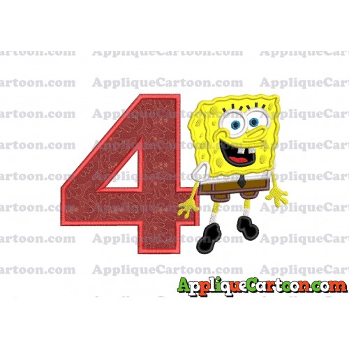 Sponge Bob Applique Embroidery Design Birthday Number 4