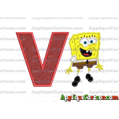 Sponge Bob Applique Embroidery Design With Alphabet V