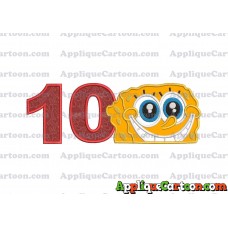 Sponge Bob Head Applique Embroidery Design Birthday Number 10