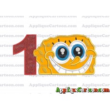 Sponge Bob Head Applique Embroidery Design Birthday Number 1