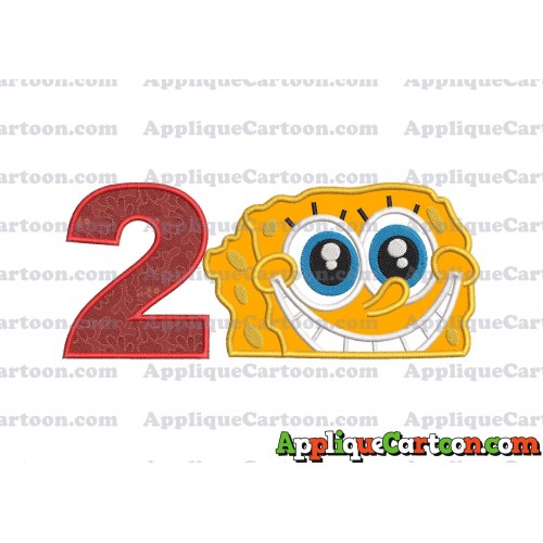 Sponge Bob Head Applique Embroidery Design Birthday Number 2