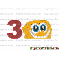 Sponge Bob Head Applique Embroidery Design Birthday Number 3