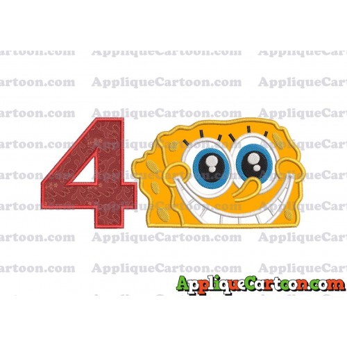 Sponge Bob Head Applique Embroidery Design Birthday Number 4