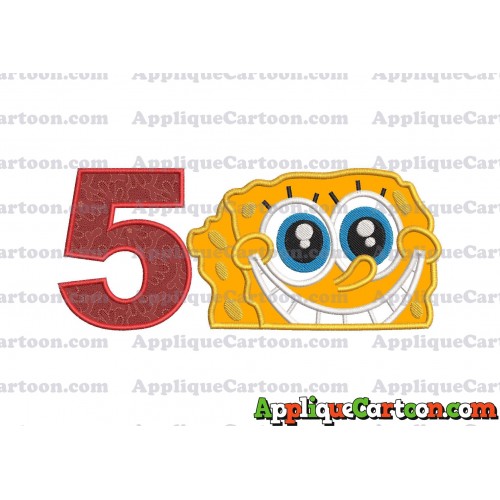Sponge Bob Head Applique Embroidery Design Birthday Number 5