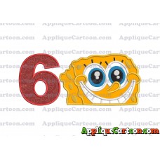 Sponge Bob Head Applique Embroidery Design Birthday Number 6