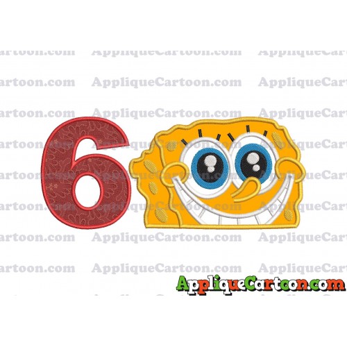 Sponge Bob Head Applique Embroidery Design Birthday Number 6