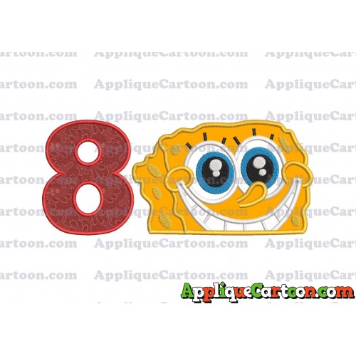 Sponge Bob Head Applique Embroidery Design Birthday Number 8