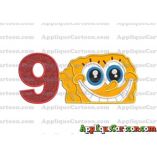 Sponge Bob Head Applique Embroidery Design Birthday Number 9