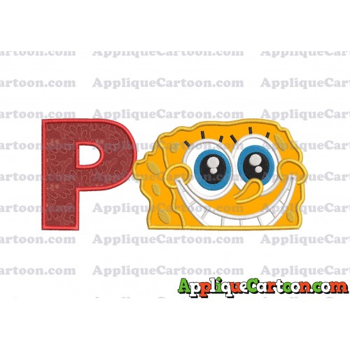 Sponge Bob Head Applique Embroidery Design With Alphabet P
