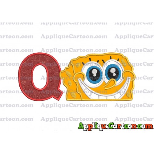 Sponge Bob Head Applique Embroidery Design With Alphabet Q