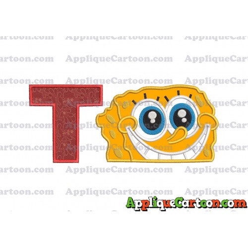 Sponge Bob Head Applique Embroidery Design With Alphabet T