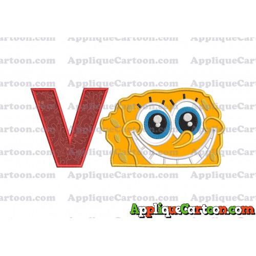 Sponge Bob Head Applique Embroidery Design With Alphabet V