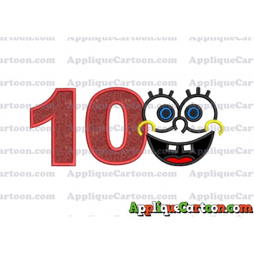 Spongebob Face Applique Embroidery Design Birthday Number 10