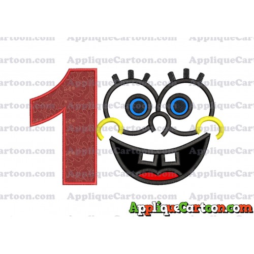 Spongebob Face Applique Embroidery Design Birthday Number 1