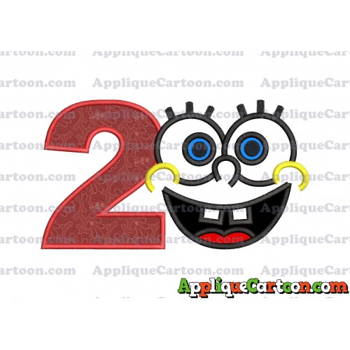 Spongebob Face Applique Embroidery Design Birthday Number 2