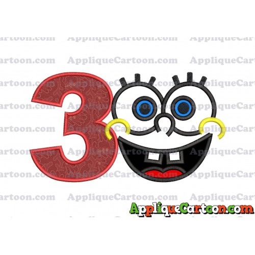 Spongebob Face Applique Embroidery Design Birthday Number 3